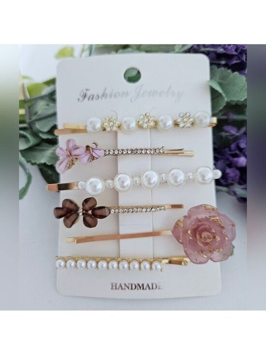 Accessories - NWT Rhinestone Pearl Floral Hair Pin Set